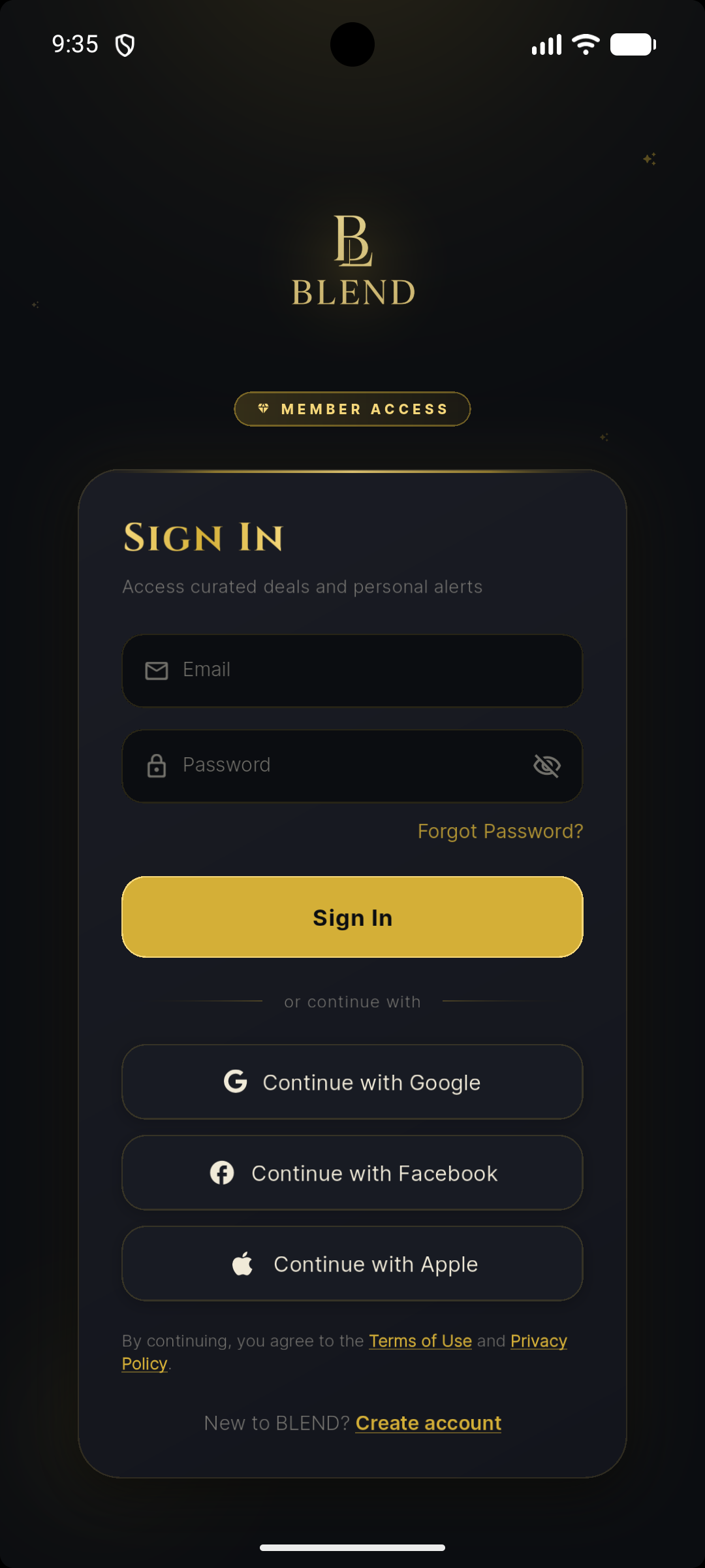 BLEND app sign-in screen